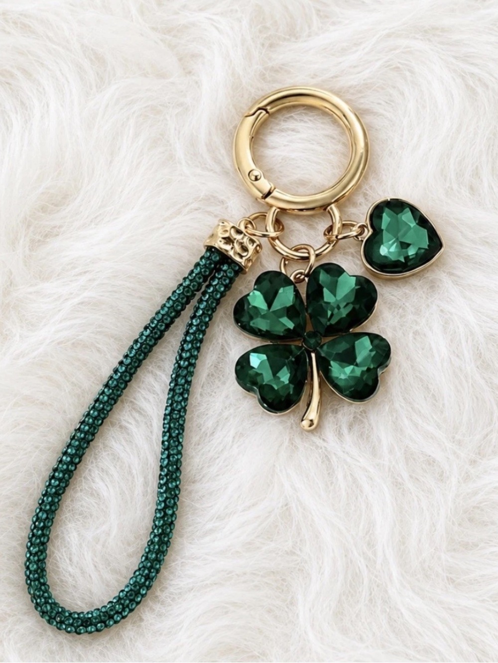 Lucky Four Leaf Clover Rhinestone Keychain Bag Charm Key Ring Good Luck Gift New